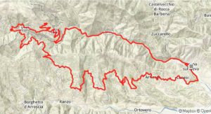 A route on a GPS map in the shape of a dinosaur.