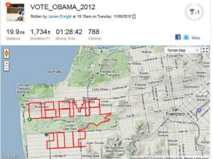 A path on a GPS map that appears as "Obama 2012."